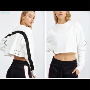 Wesley Cropped white stripe sweatshirt. NWT